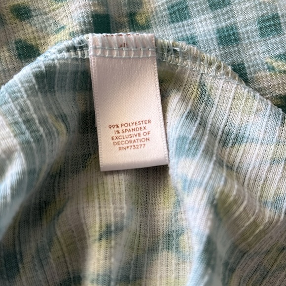 Lauren Conrad Breezy Top, off the shoulder, ruffle & neck smocking, mint/yellow - Picture 4 of 4